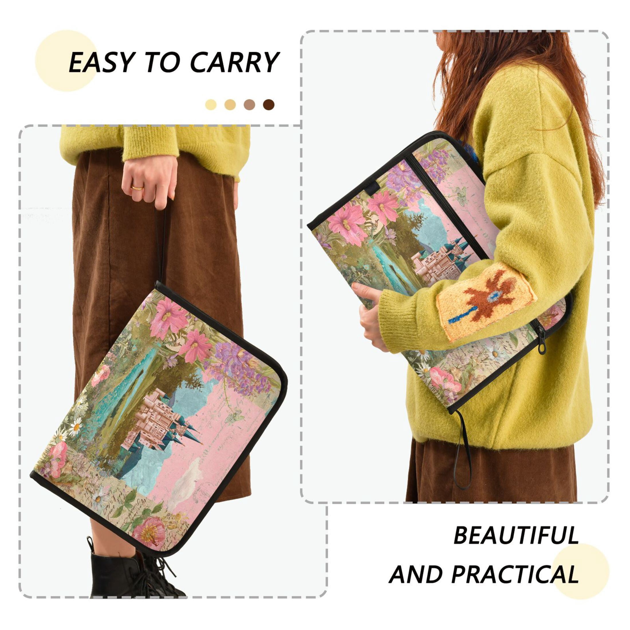 13-Pocket Expanding File Folder—Nylon Accordion File Organizer with Handwritten Labels, Castle Pattern
