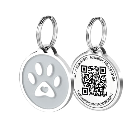 Pet Dwelling QR Code Pet ID Tag – Smart Dog & Cat ID Tags for Pet Safety Free Personalized Online Profile Instant Scan Alerts AI Insights - Gray Paw
