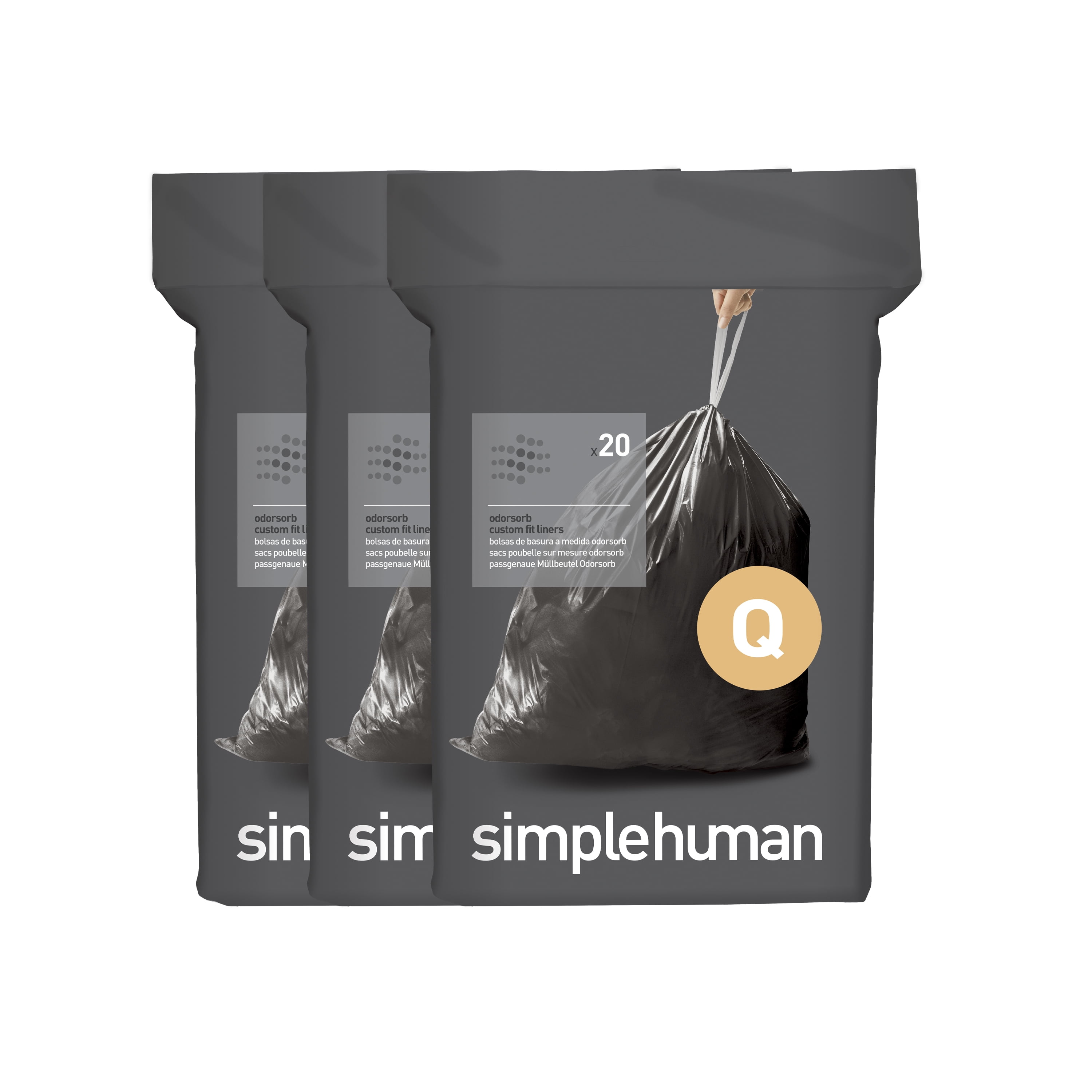 Sterline Biodegradable Trash Bag Code Q - 50 Pack - 13-17 Gallon (50-65L) -  Compatible with SimpleHuman - Custom Fit Tall Heavy-Duty Extra Thick