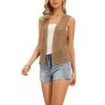 thumbnail image 4 of INSPIRE CHIC Women's Floral Crochet Hollow Out Sleeveless Open Front Vest Cardigan M Gold Brown, 4 of 5