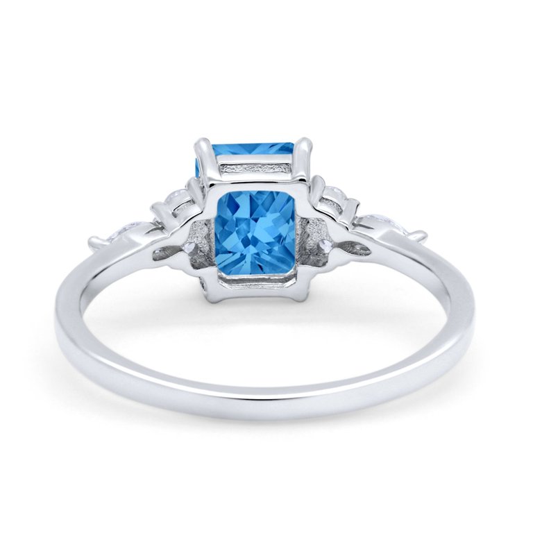 Art Deco Wedding Ring Emerald Cut Blue Topaz CZ 925 Sterling  display picture 1