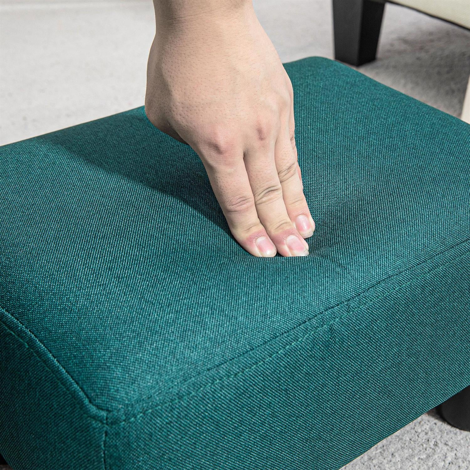 Demi Bonn 15" Small Ottoman Foot Rest, Foot Stool with Linen Fabric Upholstery and Plastic Legs, Cube Ottoman for Living Room, Bedroom, Green