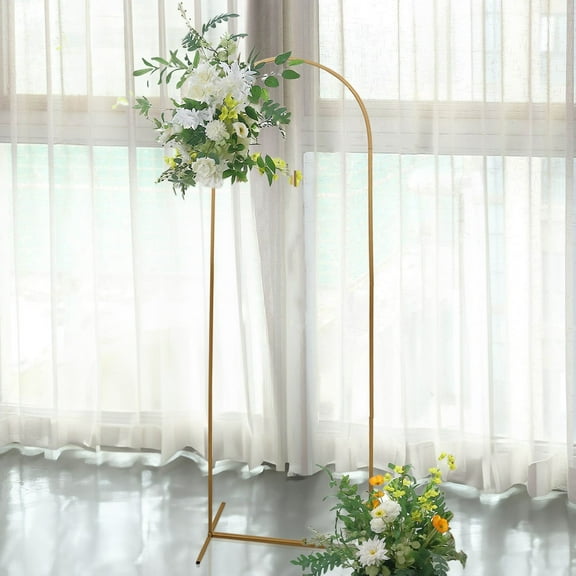 BalsaCircle 6 feet Gold Metal Round Top Chiara Wedding Arch Backdrop Stand Wedding Birthday Events Reception Party Home Decorations Supplies