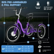 MOONCOOL 24/26 Electric Tricycle for Adults, 700W Peak Motor,7 Speeds Electric Trike w/ 36V 10.4Ah Removable lithium battery,3 Wheels Unisex Electric Bikes,16MPH,40Miles