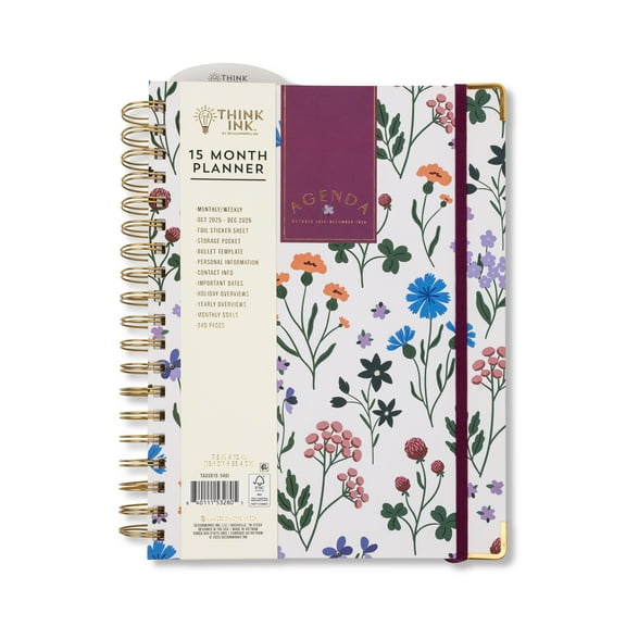 Think Ink Twin Wire 15 Month Wildflower Planner - 7.5” x 10", 240 Pages