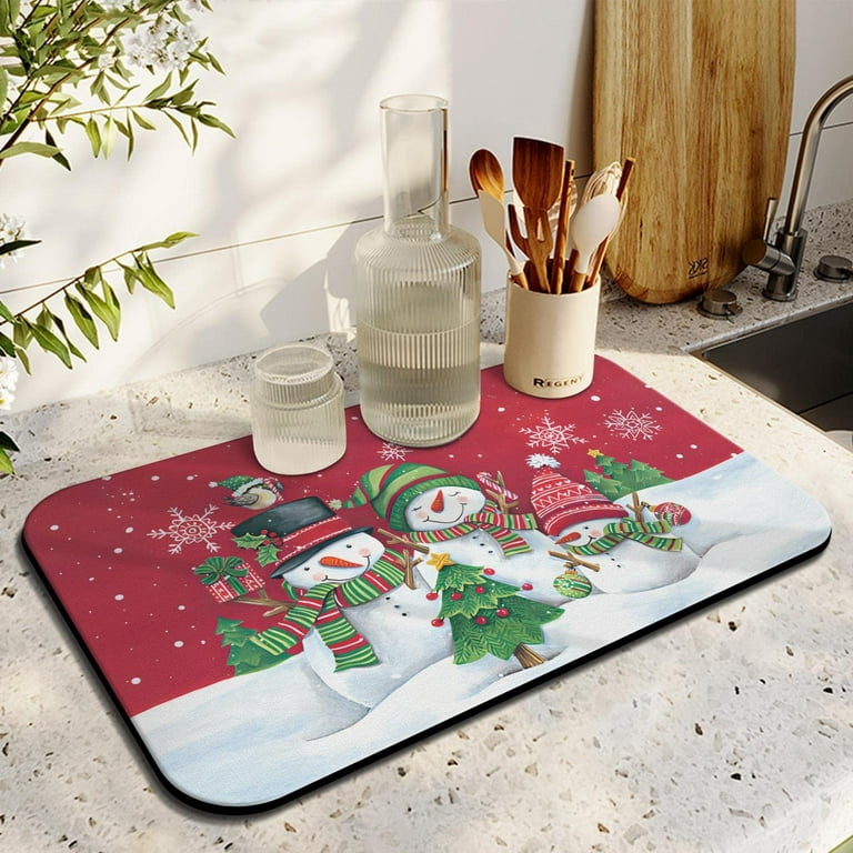 Christmas Dish Drying Mat 2 Pack 19.5x12Inch Christmas Gifts Christmas  Decorations Drying Mat for Kitchen Counter Ultra Absorbent and Non-Slip  Coffee Machine Mat Dish Drainer Rack Mats 
