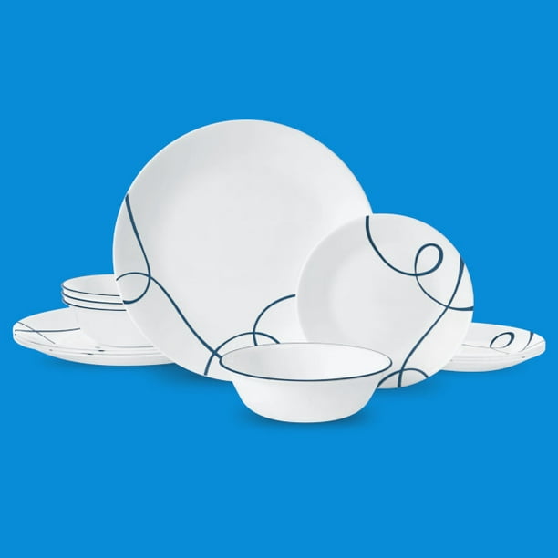 Corelle® Lia, White and Blue, 12 Piece, Dinnerware Set