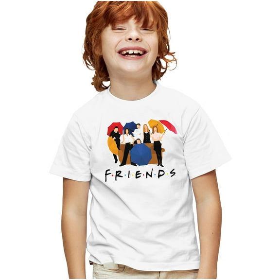 Friends Color Cut Out Kids T Shirt for Youth Boys and Girls, White, Medium