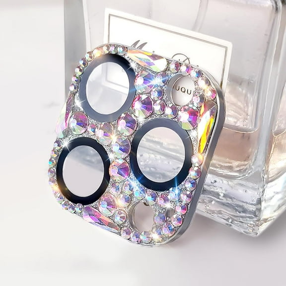 Bling Diamond Camera Lens Protector Compatible with iPhone 15 Pro & iPhone 15 Pro Max, Metal Glitter Gem Camera Cover,9H Tempered Glass lens full Screen Sparkle Rhinestone Protector
