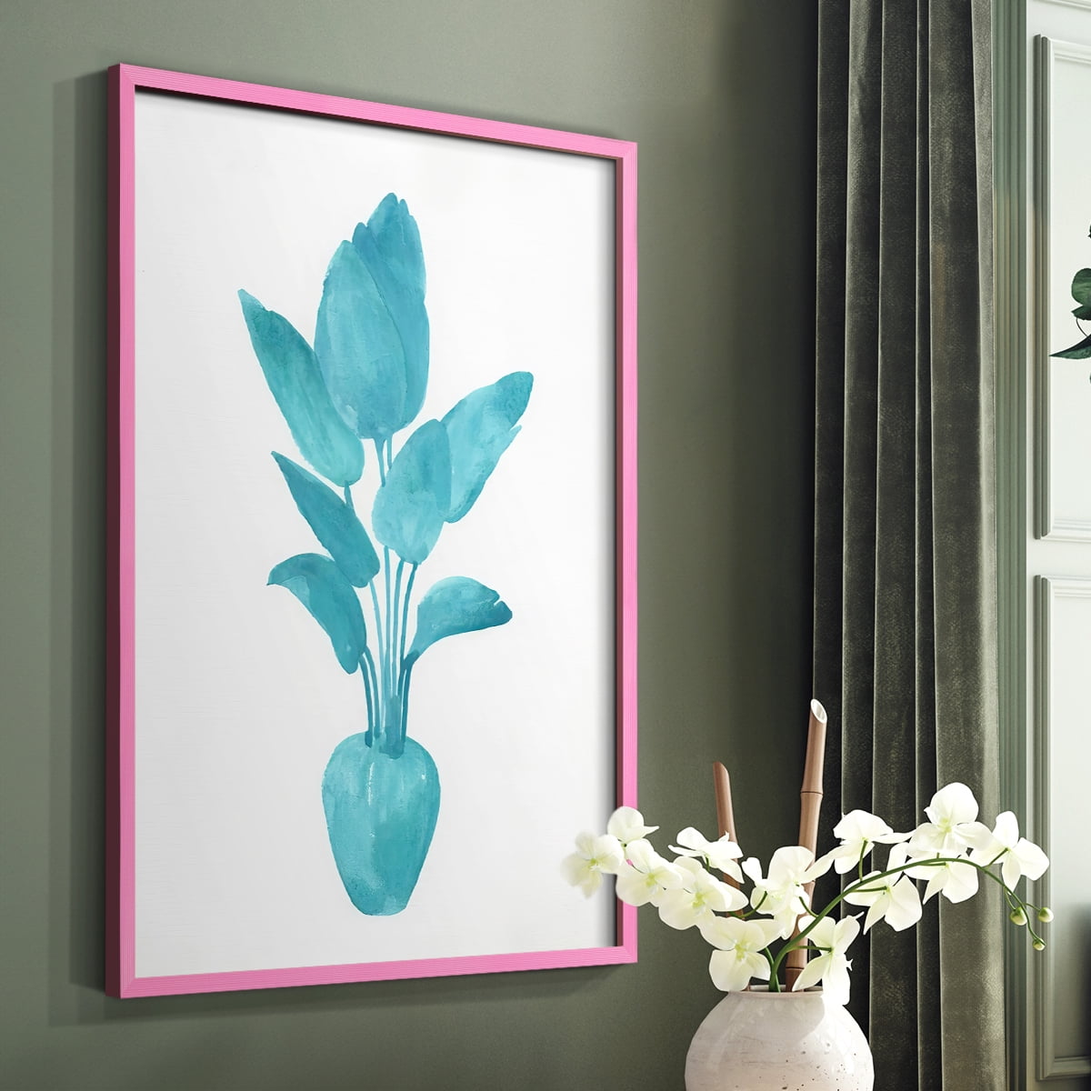 Watercolor House Plant II Framed Print in Pink Solid Wood 11 x 14 Framed Print