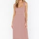 thumbnail image 5 of Vestido largo de dama de honor elegante de verano rosa para mujer con cuello cuadrado y volantes sin mangas con abertura informal largo Adepaton BST3005866-4, 5 of 7