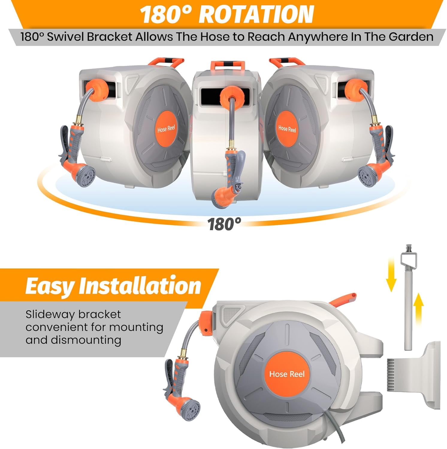 ChaoLink Retractable Garden Hose Reel 1/2 Inch*65 Ft - UV Resistant, Heavy Duty with 9 Function Sprayer Nozzle