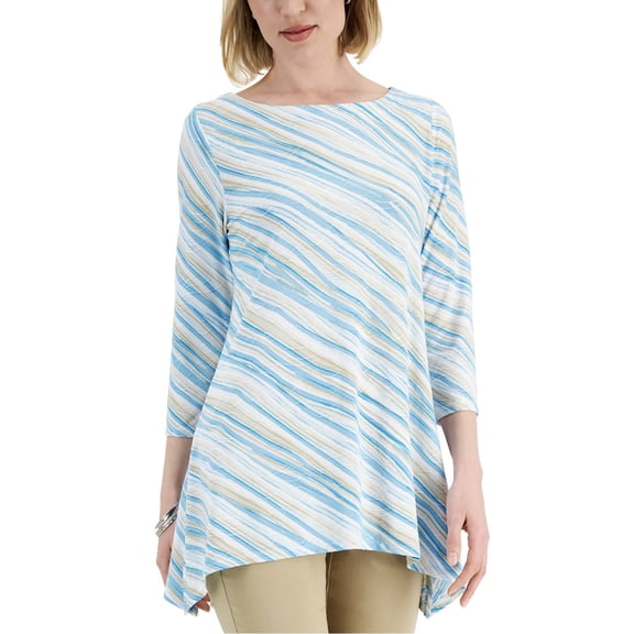 JM Collection Women's Printed Sharkbite Top Blue Club Combo Petite Size PL