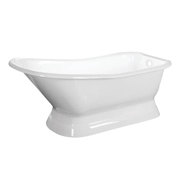 66 in. Cast Iron Single Slipper Pedestal Tub No Faucet Drillings, White