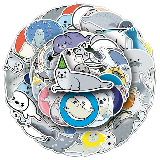 Pegatinas impermeables con dibujos animados de tiburones y animales del océano, 100 unidades
