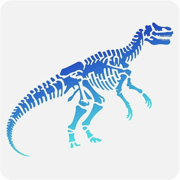 Dinosaur Skeleton Wall Stencil Template 11.8 x 11.8 Inch Reusable Plastic Animal Art Stencil for Painting on Wood Wall Floor Tile Fabric Glass Furniture DIY Home Decor Or Craft Stencil