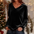 thumbnail image 2 of RQYYD Velour Sweatshirt Women V Neck Long Sleeve Casual Pullover Soft Warm Shirts Velvet Tops Fall Outfits for Women, 2 of 7