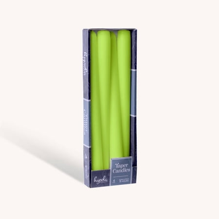 Hyoola 12 Lime Green Dripless European Made Taper Candles Unscented Paraffin Wax with Cotton Wicks 4-Pack