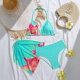 thumbnail image 2 of WNVMWI Tween Bathing Suits Girls 3 Piece Print Swimsuit Set Childrens Triangle Bikini Top Brief Cover Up Skirt 11-12 Years Mint Green, 2 of 3