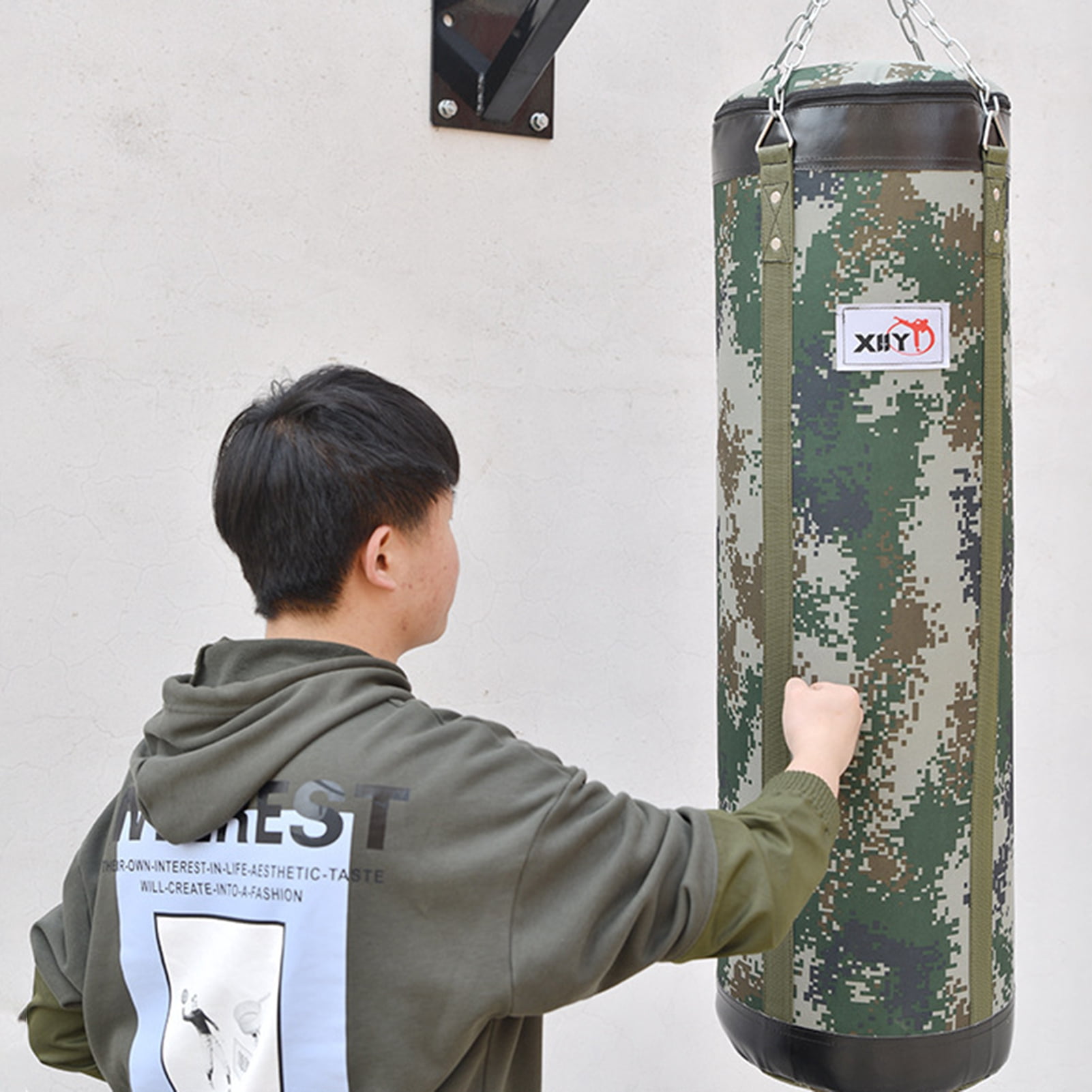 Canvas Boxing Bag Hanging Design High Strength Good Toughness Empty Punching Bags for Gym -Camouflage,80 cm