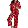 thumbnail image 3 of Womens Christmas Pajamas Set Satin Loungewear Short Sleeve Button Down Shirts Casual Pants Two Piece Outfits Cozy Sleepwear Nightwear Red XXL, 3 of 6