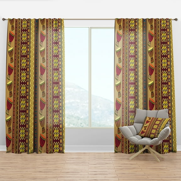 Designart 'African Drum Beckground and Pattern' Tropical Curtain Panel