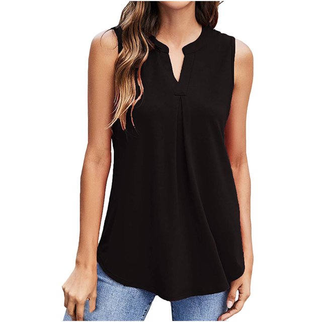 Pompotops Femme Col en V Été Sans Manches Décontracté Mode Haut T-shirt à Rayures
