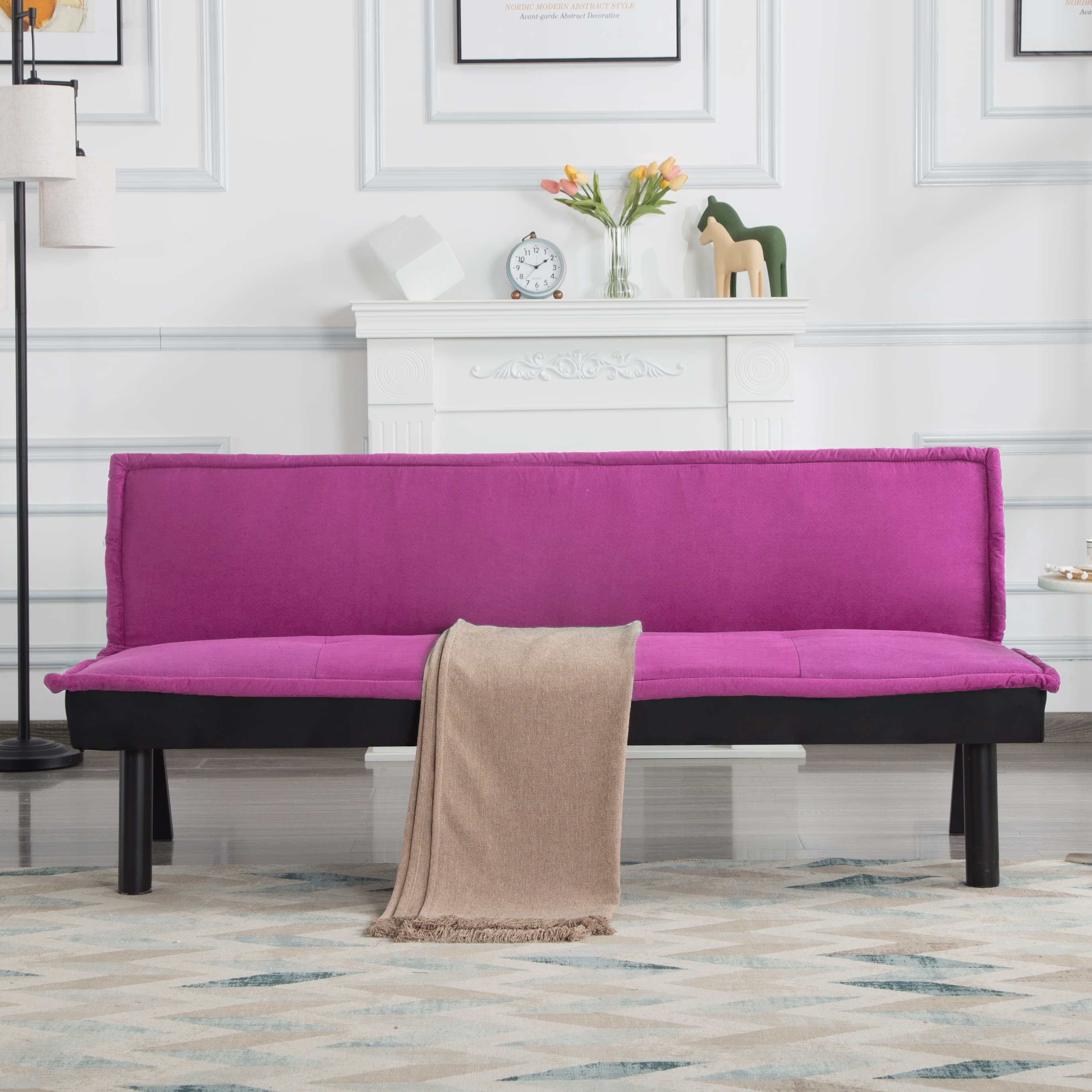 BSHTI 64.6” Futon Sofa Bed,Velvet Upholstery,Twin Size Convertible Sofa,With 5 Adjustable Positions,Perfect Meet your Different Needs-Pink
