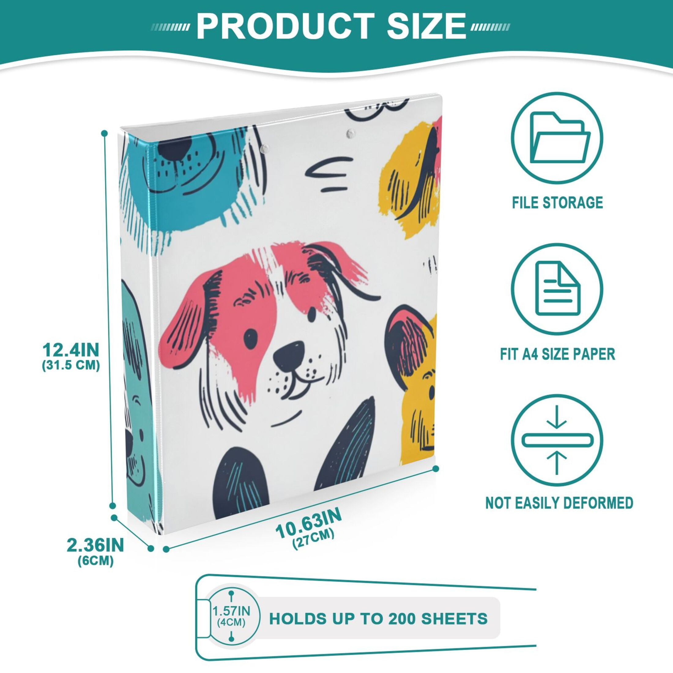 Colorful Dogs Face 3 Ring Binders 1.5 inch Hardcover File Folders with Interior Pockets A4 Size Organizer for School Office Hospital Set of 2