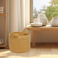 thumbnail image 4 of Decorative Woven Rope Basket with Handles - Small Round Storage Bin for Organizing Shelves, Closet, Snacks, Laundry | Desktop & Home Decor, 4 of 5