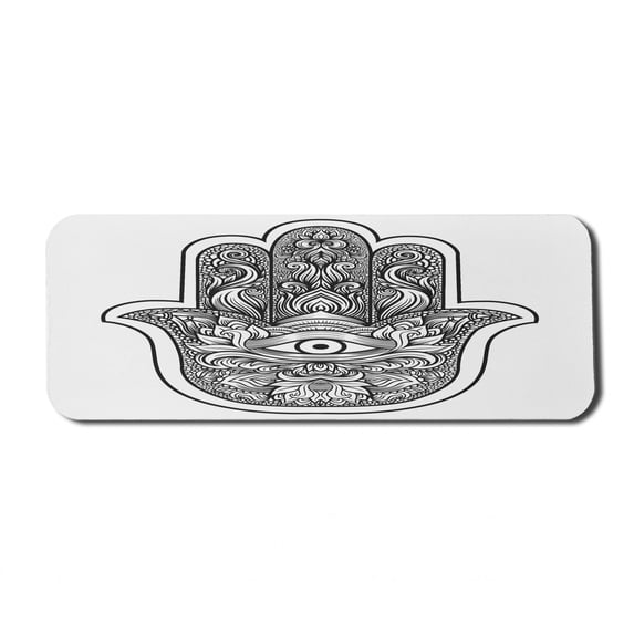 Hamsa Computer Mouse Pad, Boho Style Line Art Mascot with Third Eye Ornamental Tattoo Design, Rectangle Non-Slip Rubber Mousepad Large, 31" x 12" Gaming Size, White Black, by Ambesonne