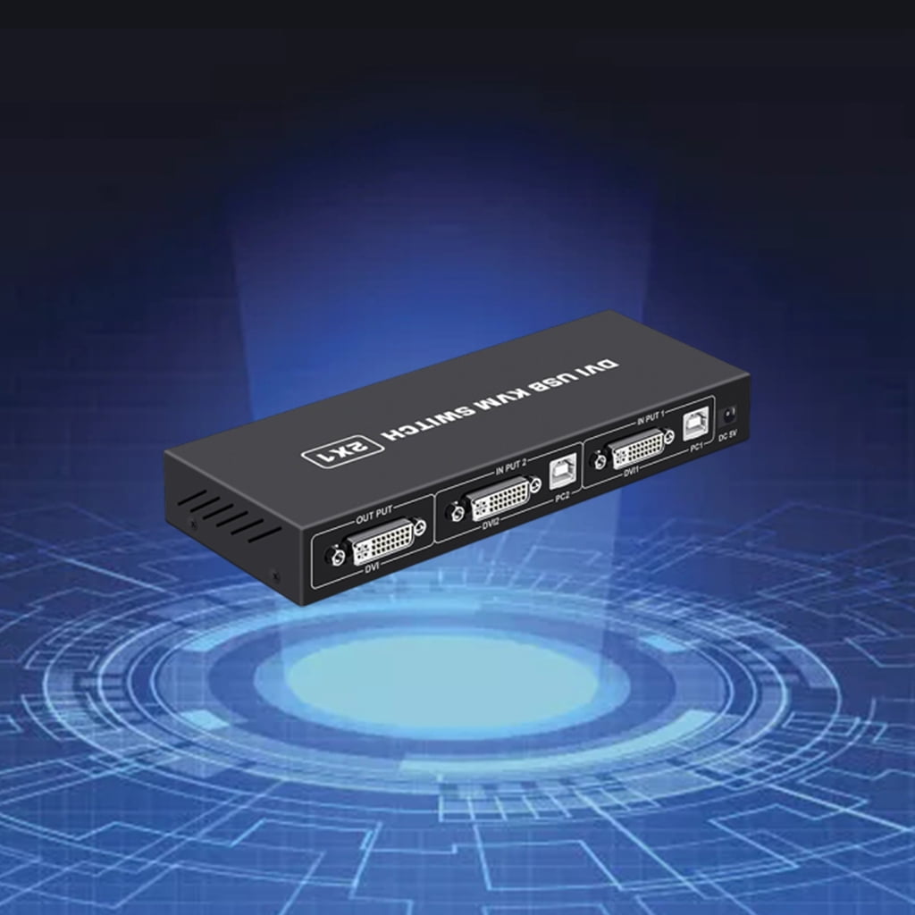 WINDLAND DVI KVM Switch 2-port DVI Screen Splitter 2 In 1 Out Adapter for Keyboard and Mouse Printer Computer Shared Switcher Hub