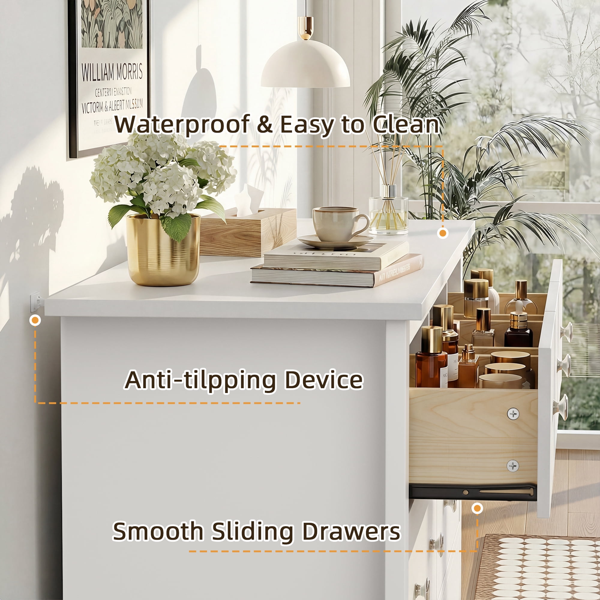 Homall 5 Drawer Double Dresser, Modern Wood Chest of Drawer for Living Room Bedroom,White