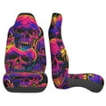 thumbnail image 4 of XMXT 2Pcs Car Seat Cover Decor Protector, Neon Color Skull Bucket Auto Front Seats Covers Fits for Cars SUVs Trucks, Universal Fit, 4 of 9