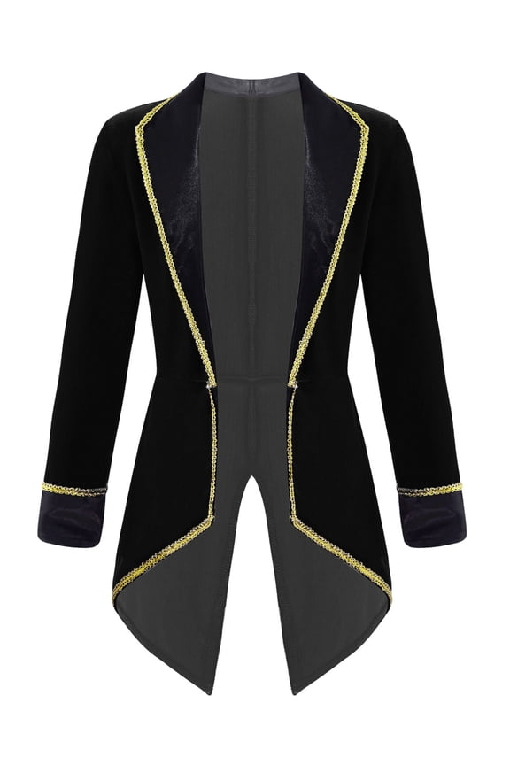 Kids Boys Velvet Long Sleeve Tailcoat Regal King/Prince Show Stage Performance Tuxedo Jacket Black 8