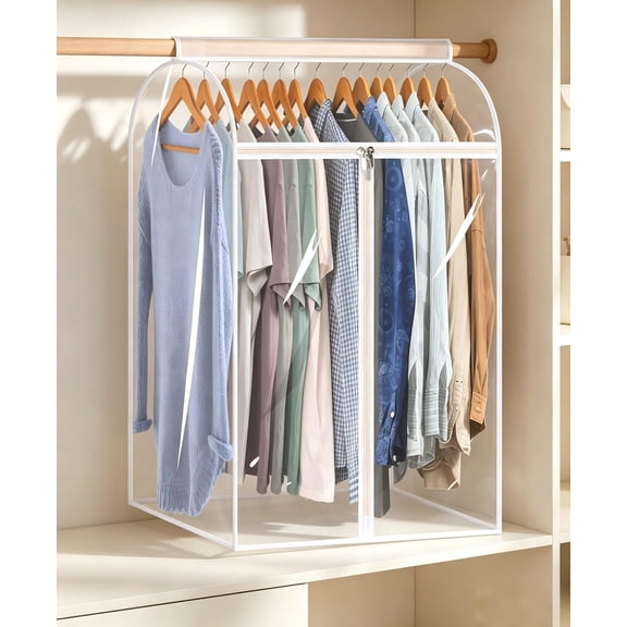 DOVACKA 43" Hanging Garment Bags for Closet Storage Large Clear Window Hanging Clothes Storage Garment Rack Cover Coat Protector for Suit, Wardrobe, Bottom Enclosed