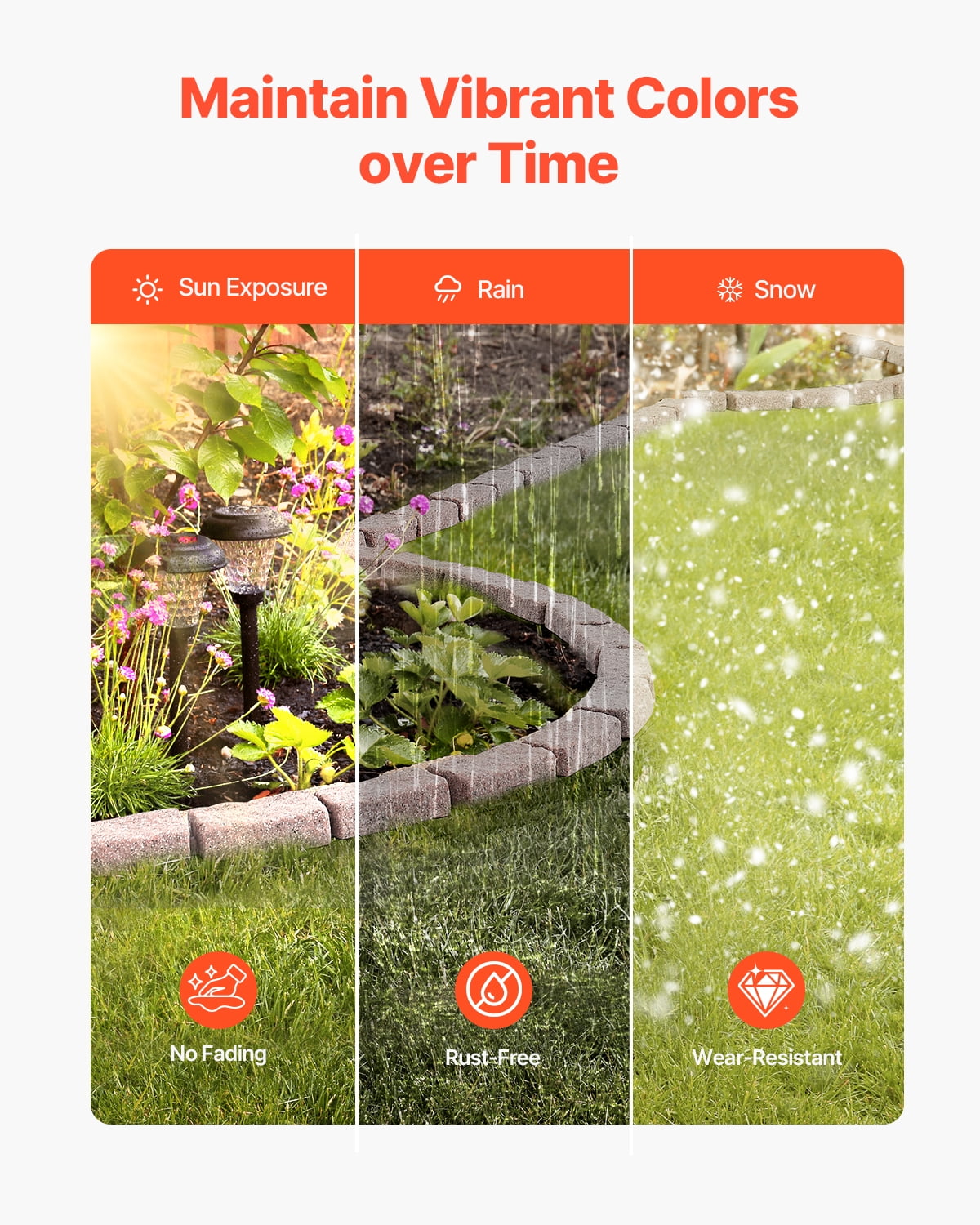 VEVOR Faux Stone Landscape Edging, 46.4 x 2.2 in Realistic Lawn Edging, Flexible Brick-Sized Garden Edging Border with Anchoring Spikes, Fade-Resistant Yard Edging for Driveways Walkway Brown