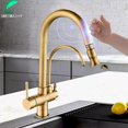 thumbnail image 2 of Antique Brass Touch Kitchen Faucet Dual Handle Tap Deck Mounted 360 Rotation Pull Out Soft Water Wash Hot Cold Mixer Crane Taps, 2 of 3