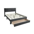 thumbnail image 3 of Bed Frame Luxury Contemporary Look 1pc Queen Size Bed w Storage Drawer Charcoal Corduroy Headboard Bedframe, 3 of 8