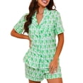 thumbnail image 1 of Conjunto de pijama Ammiko Y2K Monkey Beach de manga corta verde para mujer, 1 of 5