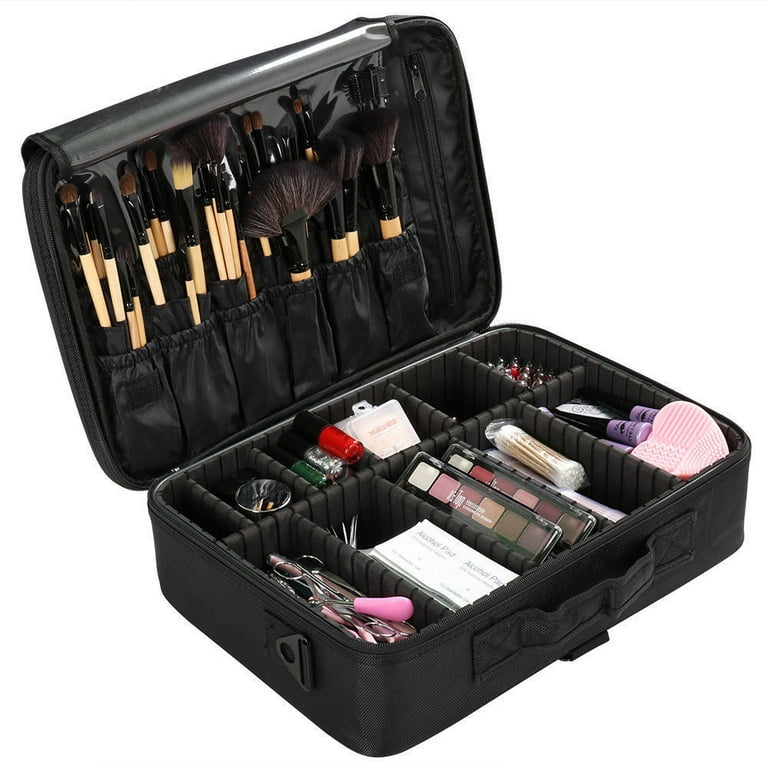 Zimtown 16" Makeup Bag Cosmetic Case Storage Handle Oxford Black Finish - Walmart.com