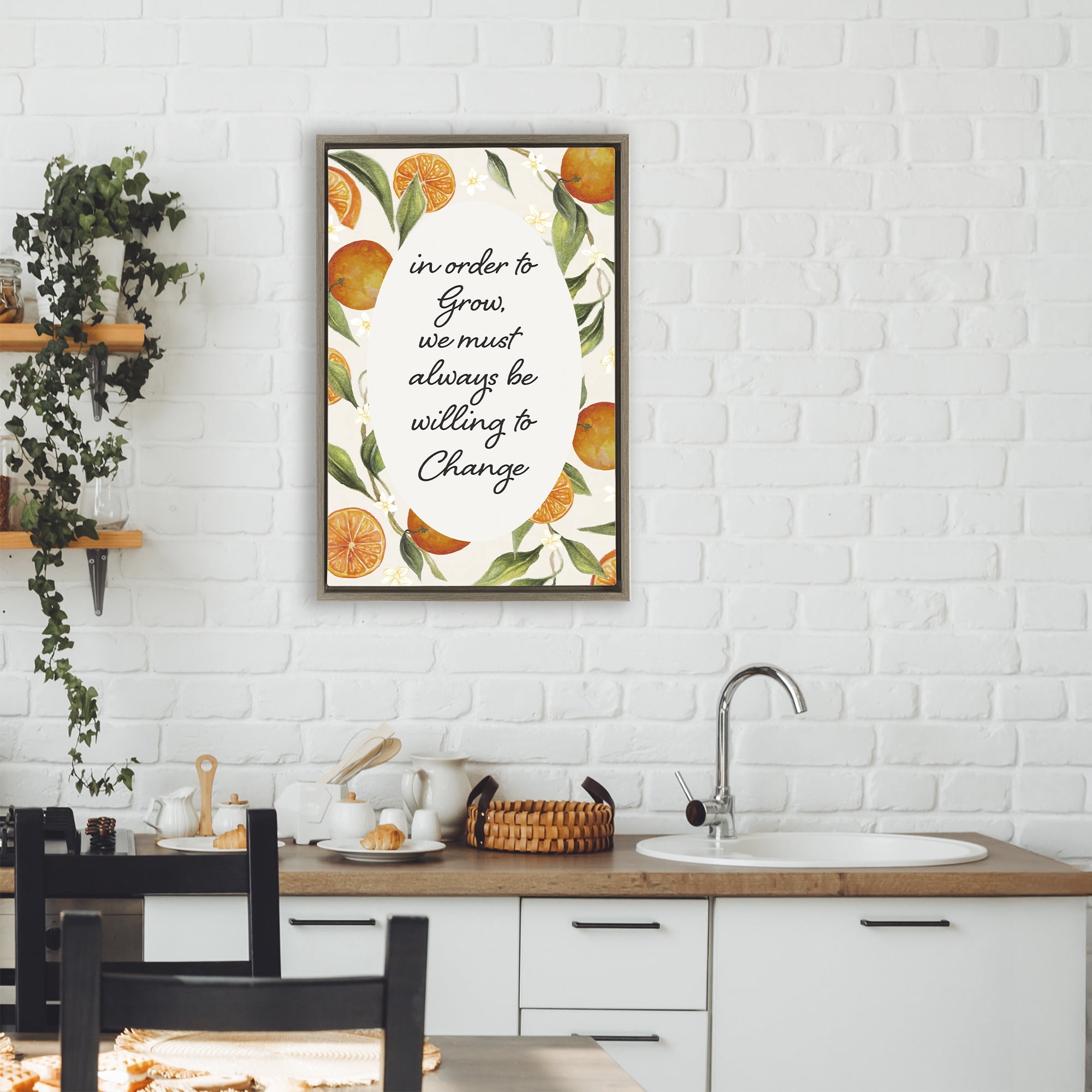 Stupell Industries Willing To Change Quote Brown Framed Floater Canvas Wall Art, design by Janice Gaynor