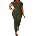 thumbnail image 2 of Guieoi Women Pants Women's Pants Women's Plus Size Mesh Sexy Stitching Fashion Short-Sleeved Round Neck Jumpsuit, 2 of 4