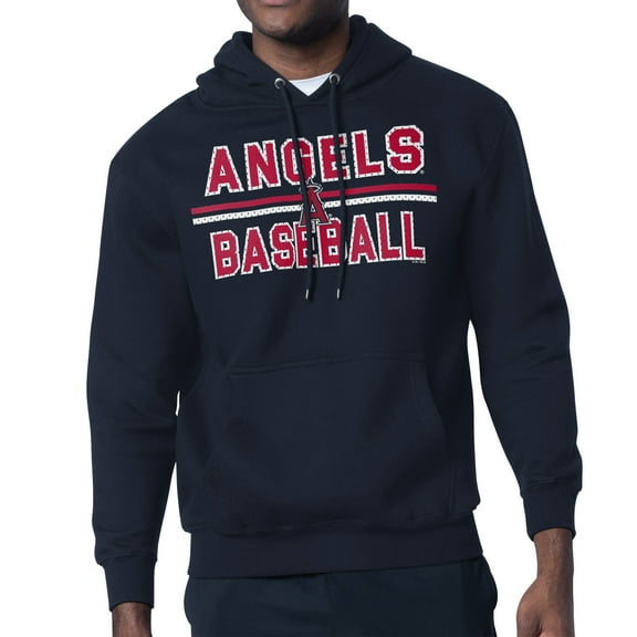 Men's Starter Navy Los Angeles Angels Team Mesh Print Graphic Pullover Hoodie