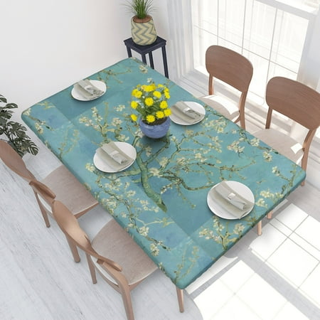 

Home Deluxe Tablecloth Almond Blossom Waterproof Elastic Rim Edged Table Cover- For Christmas Parties And Picnics 4ft