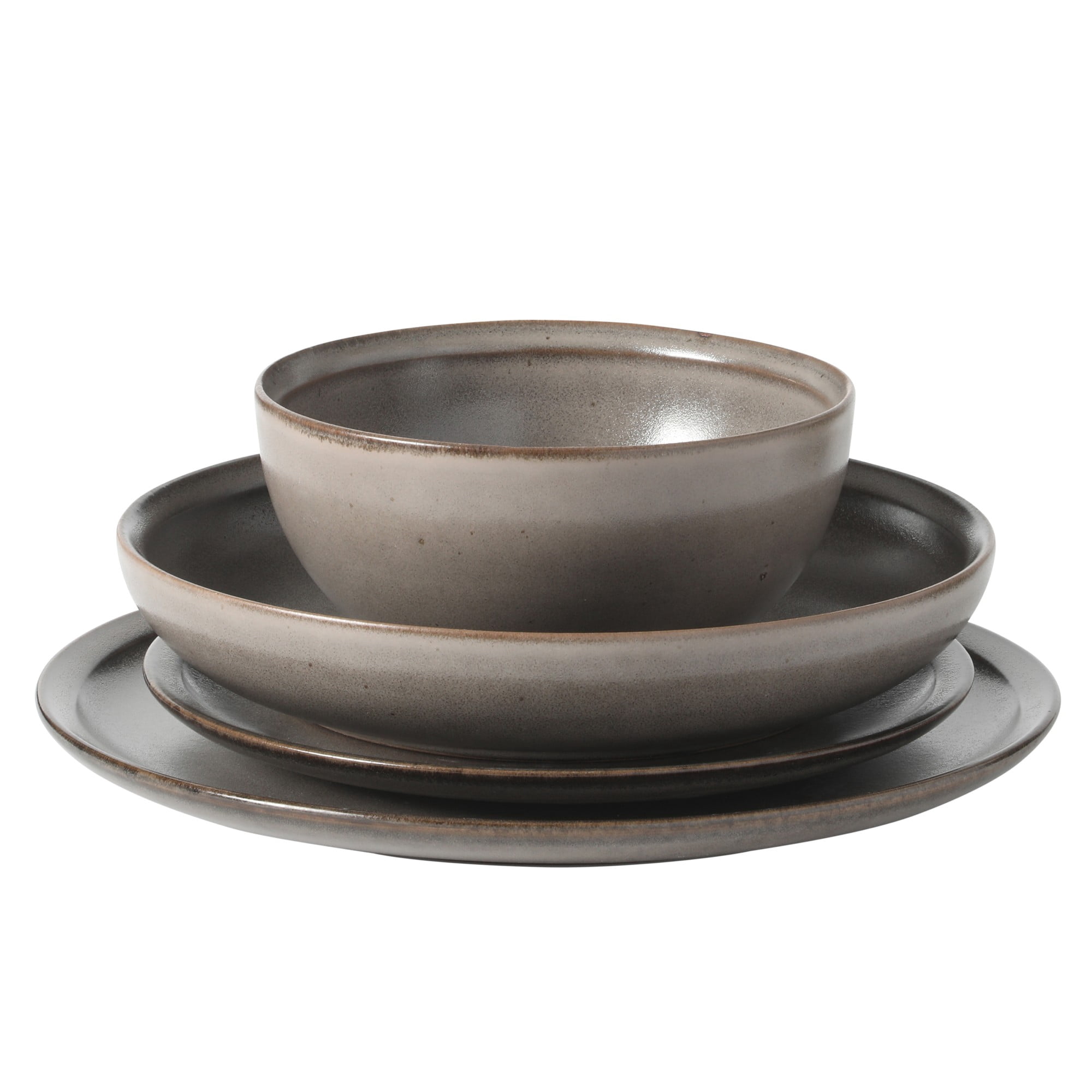 Gibson Elite Beckett Stoneware Reactive Glaze 16 Piece (Service for 4) Plates and Bowls Dinnerware Set - Grey