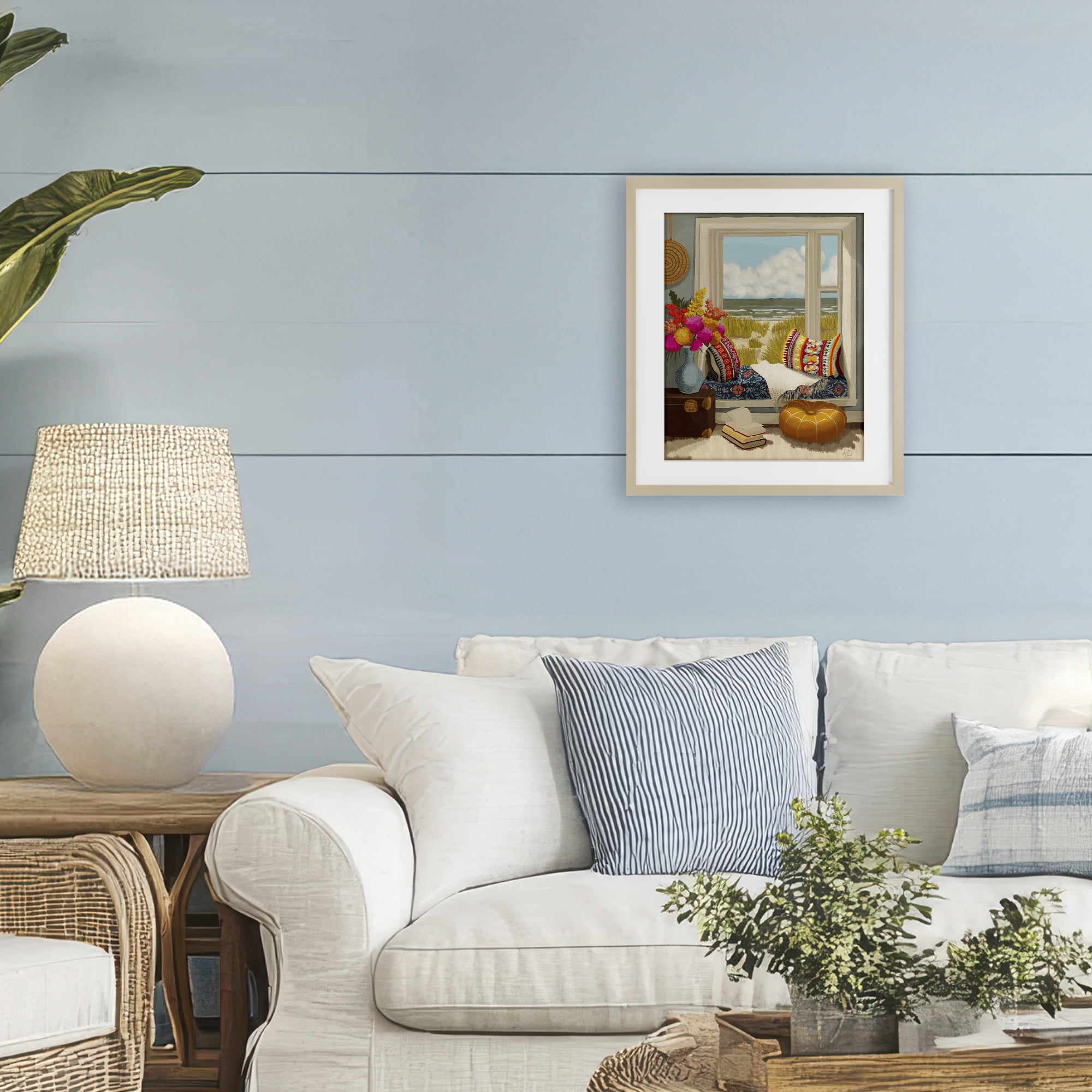 Stupell Industries Coastal Vacation Window Seat Birch Framed Print Under Glass, design by Lisa R Dumm