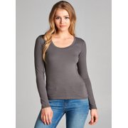 Emmalise Women's Plain Basic Scoop Neck Long Sleeve TShirt Tee - Charcoal, S
