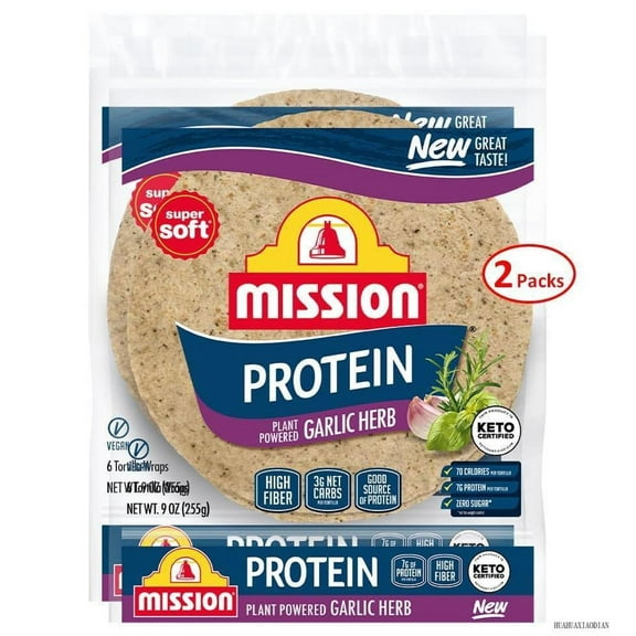 Protein Garlic Herb Tortillas, 6 Count, 9 Oz, 3G Net Carbs, High Fiber, Low Carb, Keto Certified, Vegan - 2 Packs (12 Tortilla Wraps)