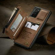 CaseMe Back case Card Slot Retro Matte Synthetic Leather Wallet Zipper Stand Cover for Samsung Galaxy Note 20 (Coffee)